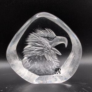 RARE EDITION Mats Jonasson '01 Collectors Society Bald Eagle 3x2.5" Lead Crystal